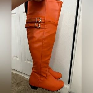 Orange Shishang knee high boots size 7